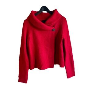 Adrienne Vittadini Sweater M Winter Red wool Blend Cozy Wrap Cardigan